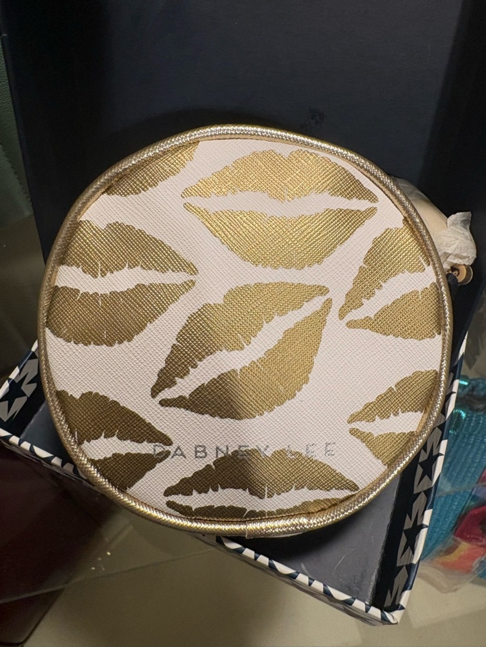 Dabney Lee Metallic Gold Leaf Round Travel Pouch - Picture 2 of 5